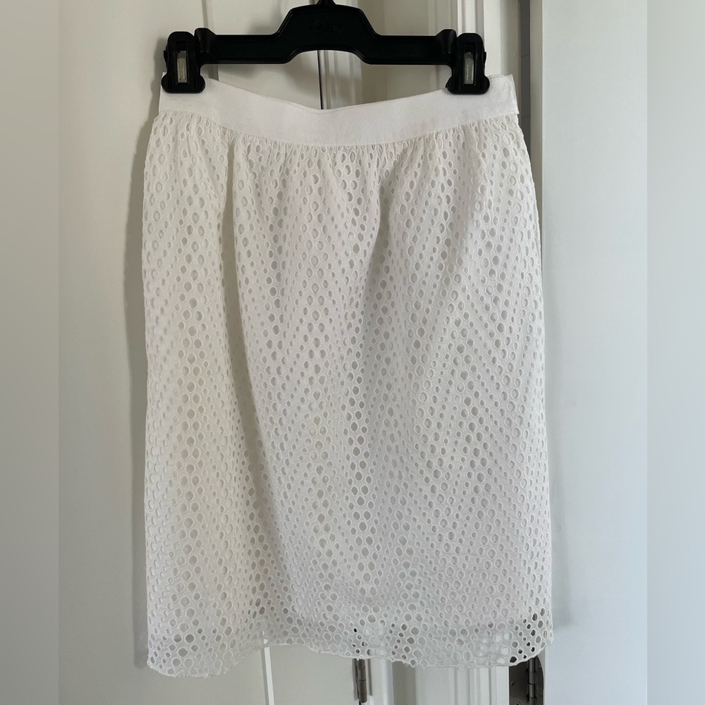 Behnaz Sarafpour White Perforated Cotton Fully lined A-line Skirt